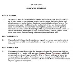 Engineering construction specs for substation grounding