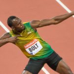 Usain Bolt lightening bolt post after winning olympic race