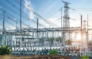 electrical engineering - substation with transmission lines