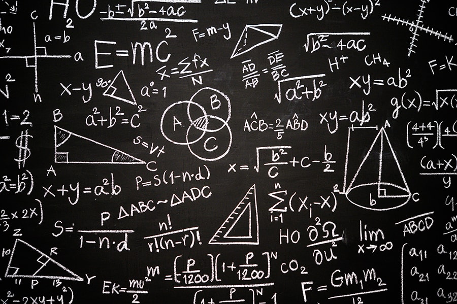 math chalkboard with geometry algebra calculus