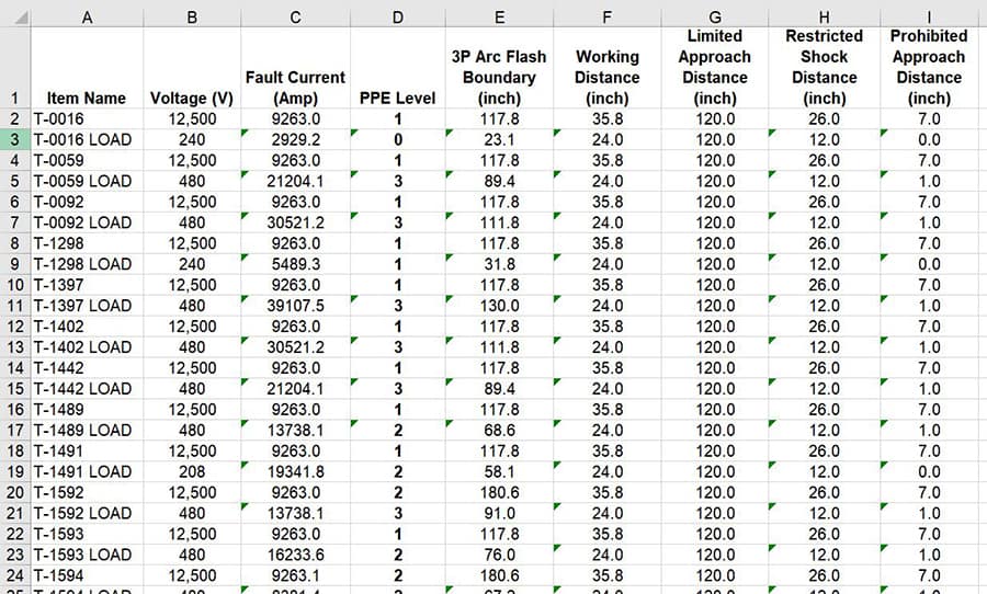 excel arc flash data management