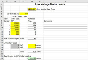excel low voltage motor loads calculation