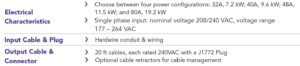 electric charger power specs in cut sheet