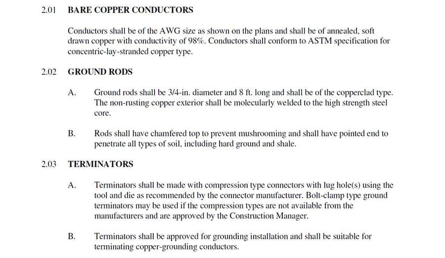 electrical engineering grounding specifications