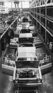 ford escorts coming down the assembly line in 1970s