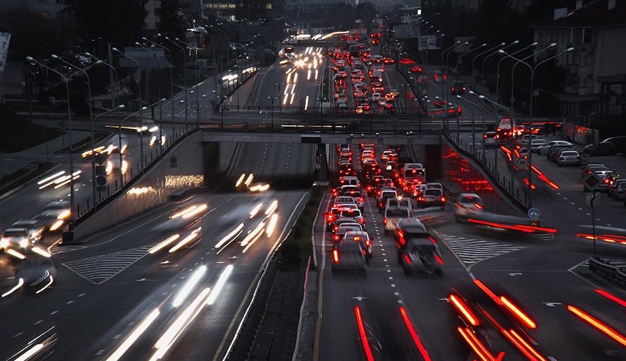 night traffic zoomed in city