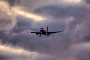 airplane flying in stormy weather