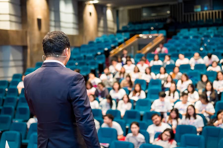 speaker talking about engineering conference