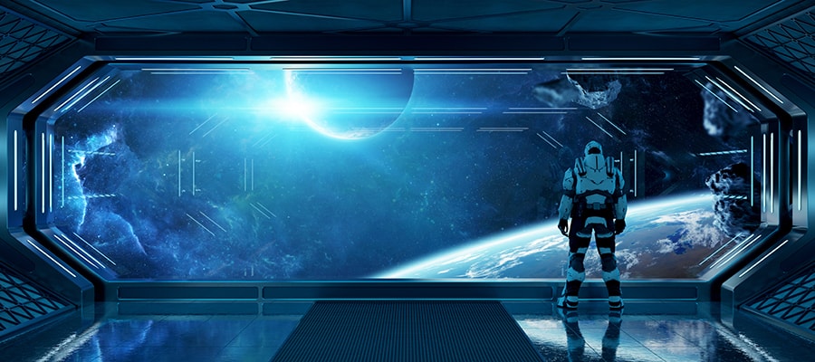 astronaut in futuristic spaceship